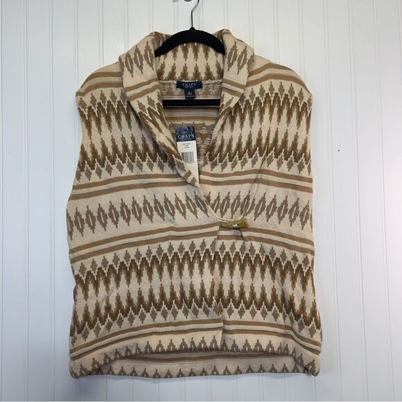 NWT VTG Ralph Lauren Chaps Womens Vest Size L Cotton Aztec cowboy beige pink - Picture 2 of 16